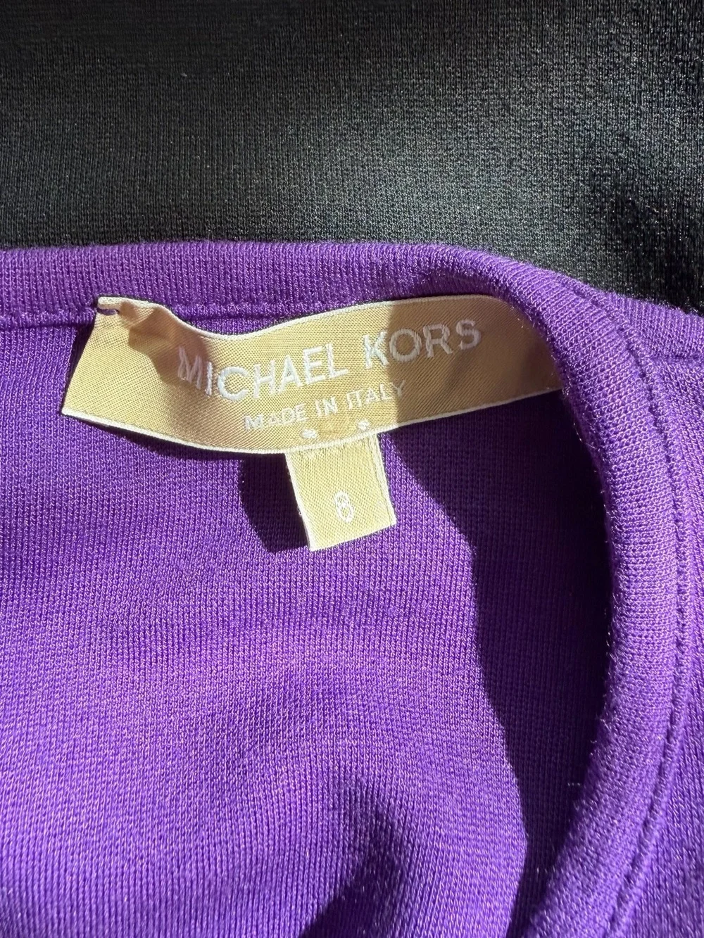 Michael Kors Purple and Black Long Sleeve Colorblock Sheath Dress